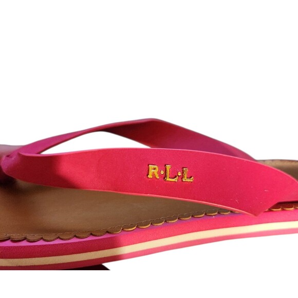 Lauren Ralph Lauren Ryanne Pink Leather Flip Flop Sandals Size 10 Summer Beach - Picture 4 of 9